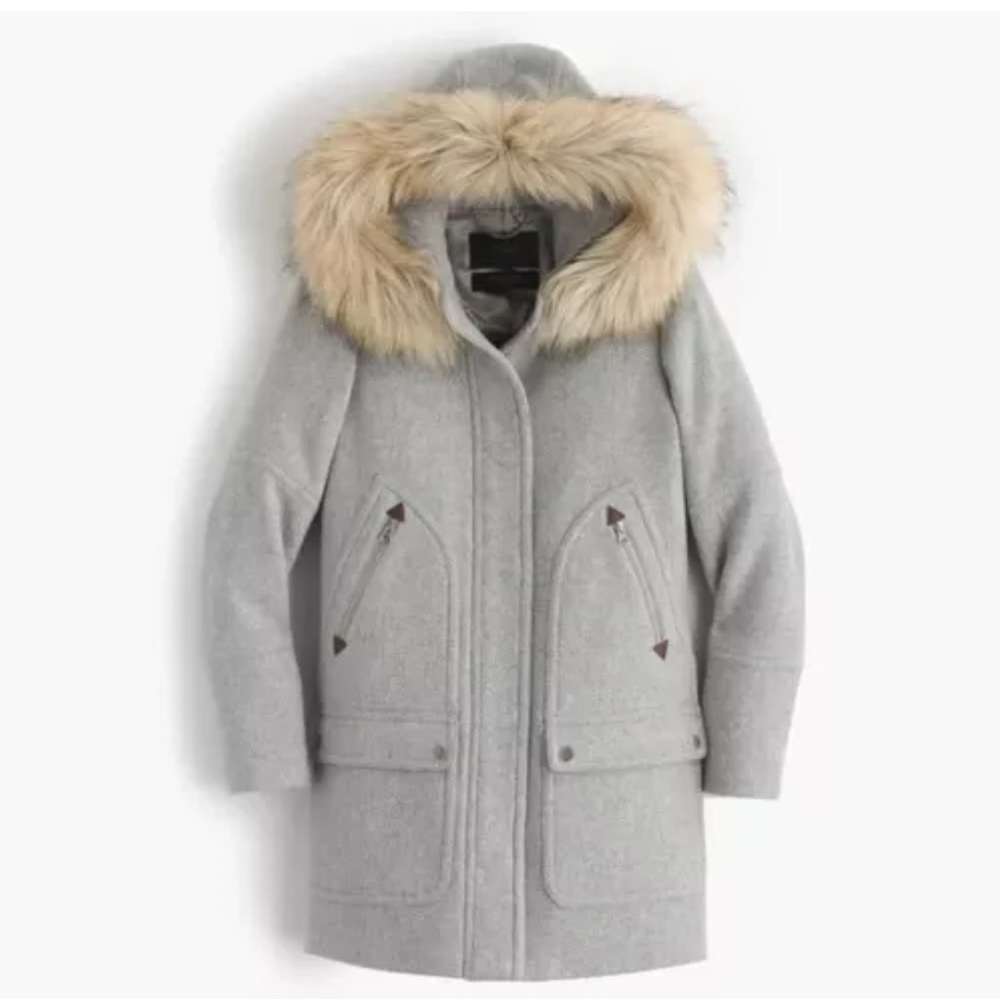 Stylish Gray Coat with Faux Fur Hood